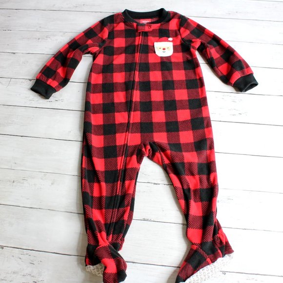 Carter's Boy's Pajama Sleeper Size 24 Months Santa Christmas Red Plaid - Picture 2 of 5